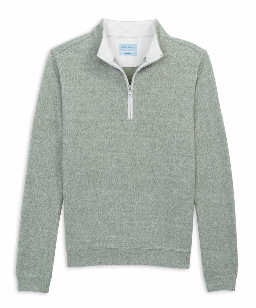 NEW SCOTT BARBER men's marled performance knit sweater in agave